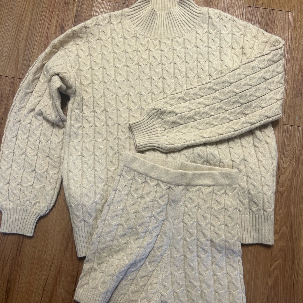 Cozy Cream Cable Knit Sweater Set